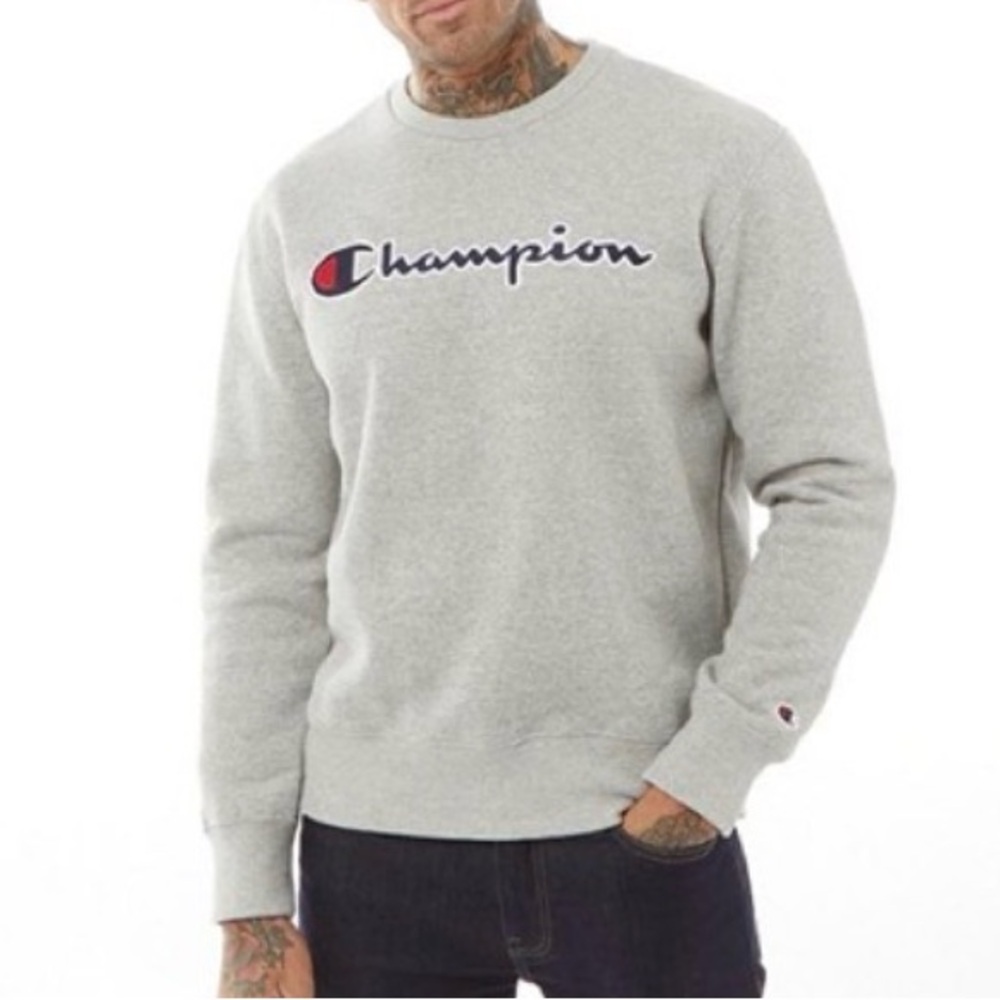 CHAMPION Men’s Heather Grey Fleece Crew Sweatshirt
